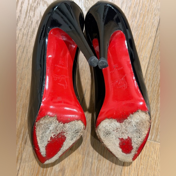 Christian Louboutin Black Patent Leather Heels Size 36 / US 6 Red Sole 4” Pumps - Picture 9 of 11